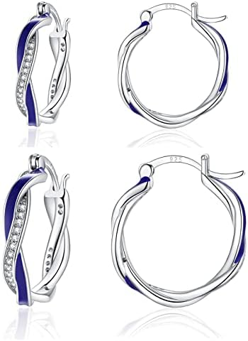 Sfoni Silver Hoop Earrings for Women - 925 Sterling Silver Twist Hoop Earrings Hypoallergenic Small Sleeper Hoop Earrings Lightweight Cubic Zirconia Huggie Hoop Earrings Gifts, Sizes 15/20mm
