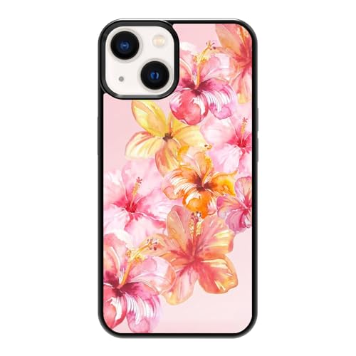 qizjio Summer Phone Case Shockproof Protective Hibiscus Floral Cases for iPhone 14 Plus