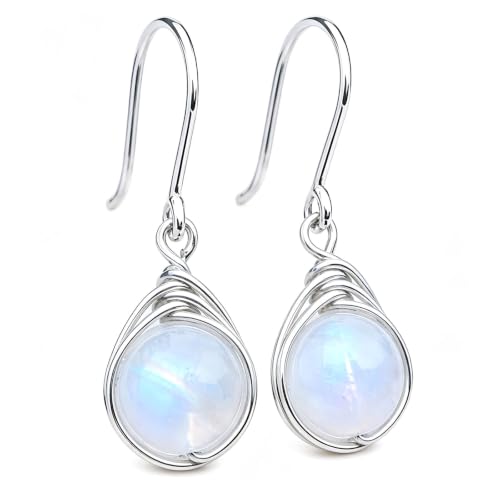 Image of Natural Moonstone Silver Drop Dangle Earrings