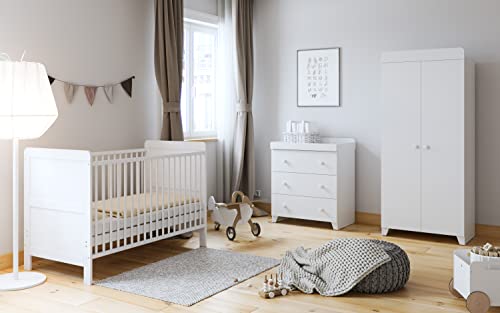 Image of Little Acorns Classic 2 in 1 Nursery Dresser Chest and Baby Changing Table Storage Organizer with 3 Drawers – White