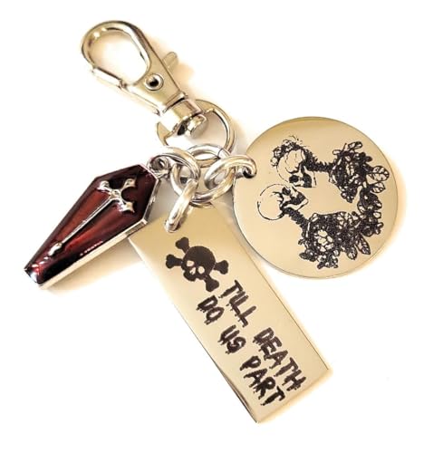 Gothic Keychain, Till Death Do Us Part, Skull Design with Coffin Charm