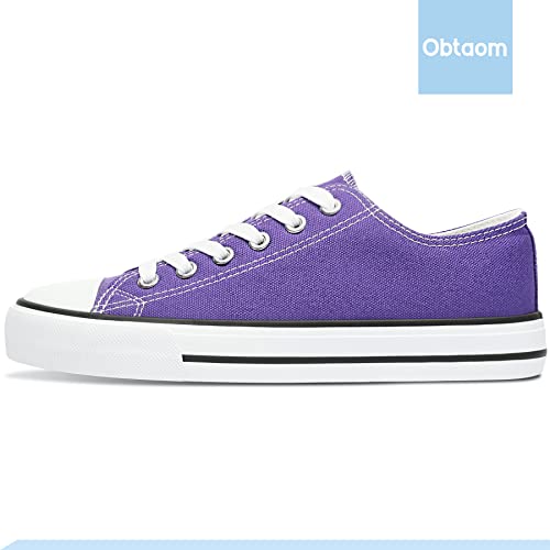 Obtaom Womens Canvas Fashion Sneakers Cute Low Top Shoes Comfortable Canvas Walking Flats For Lady(Dark Purple,Us5) #TOP3