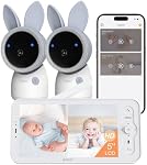 Arenti 4MP Moniteur bébé 2 Caméras, 5G&2,4G WiFi Smart Baby Camera 2PC avec écran sans fil de 5'', super vision nocturne, berceuses, cry & Détection des mouvements, temps & Capteur d'humidité, Crème Audio à deux voies(A4)