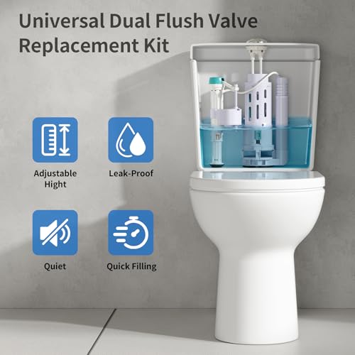2-Inch Dual Flush Valve Replacement Kit for 2-Piece Toilets, Universal Toilet Repair Kit with Push Button, Fill Valve, Gasket & Bolts,Compatible with Glacier Bay, Kohler, American Standard, and Toto by PUNCHAN - Image 2