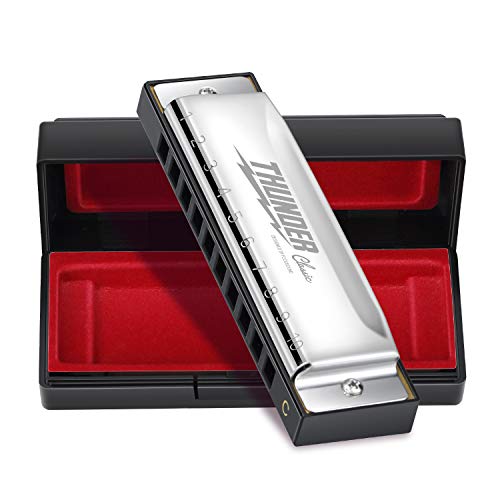 Focusound Thunder Harmonica Key of C Blues Harmonica 10 Holes 20 Tones with Quick Start Harmonica Guide and Cleaning Cloth for Beginner, Adults and Students