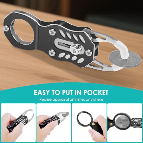 Münztester Set, Pocket Changes Pinger Tester Kit Tragbares Gold- und Silberwechsel-Resonanztestgerät mit Hammer und Lupe für Sammler