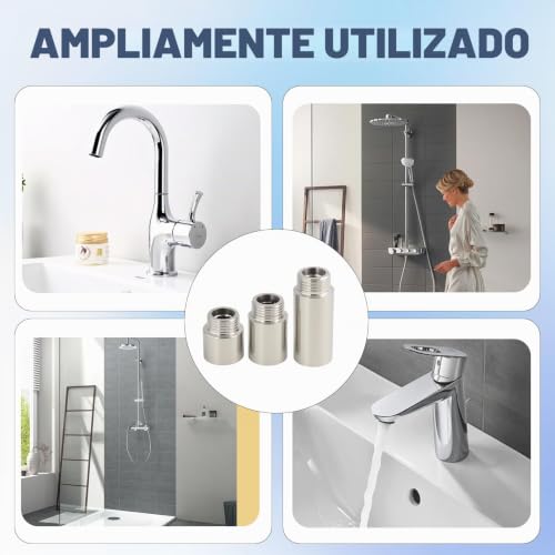 Miniatura 5 de 6 Piezas Extensiones De Grifo De 1 2 Pulgada, Racor De Prolongación De Acero Inoxidable, Adaptador De Grifo 1 2, Conector De Aireador De Grifo Para Ducha Y Tuberías De Agua