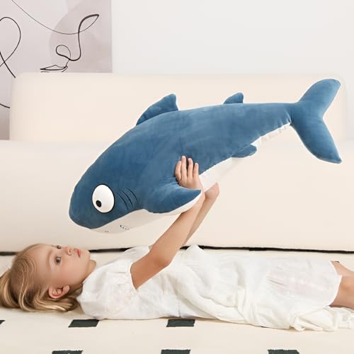 Image of 32 inch Blue Giant Sharks Plush,Large Whale Shark Stuffed Animals, Big Ocean Sea Fish Squishy Body Pillow Soft Plushies Toys, Gifts Kids Girls Boys, Birthday