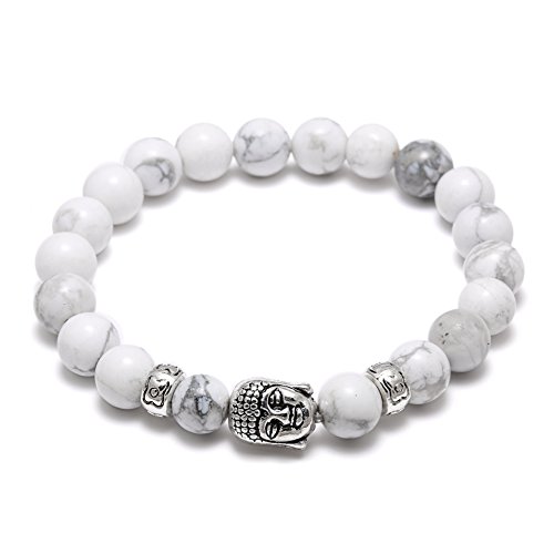 Bracelet Blanc Lave à la Mode Bouddha Tête Énergie pour Femmes Enfants Filles Fashion Élégant Pierre Perle Cover