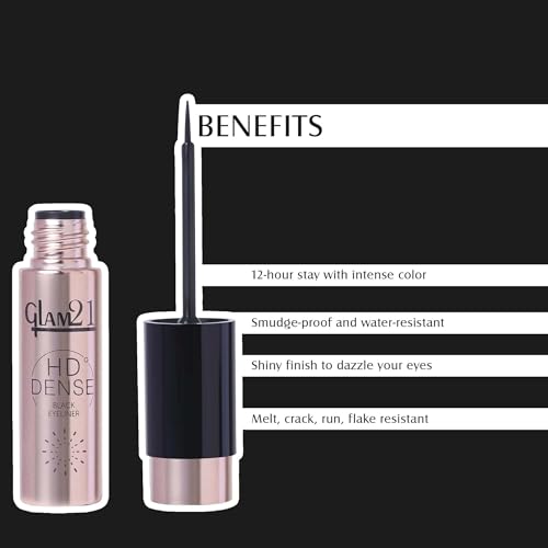 Image of Glam21 HD Dense Eyeliner, 6ml & Mascara, 10ml Combo | Shiny Finish Eyeliner | Waterproof Mascara with Petite Brush | Smudge-Proof, Volumizing, Eye Makeup Duo | Up to 16hrs | Combo Pack Of 2
