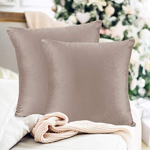 Throw Pillow Inserts Pack of 2 with Velvet Soft Solid Decorative Square Throw Pillow Covers Set for Sofa Couch Car Bedroom, 28X28 Throw Pillows Inserts with 26x26 Washable Cushion Covers, Taupe Sand by Nestl - Used condition - Image 7