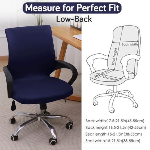 Image of HOKIPO 'SereneSolids' 140 GSM Office Chair Cover for Desk Chair (Low-Back) - 140 GSM Stretchable Fabric - Washable & Anti-Slip - Fits Small & Low-Back Office Chairs, Navy Blue (AR-6222-NBLU-S)