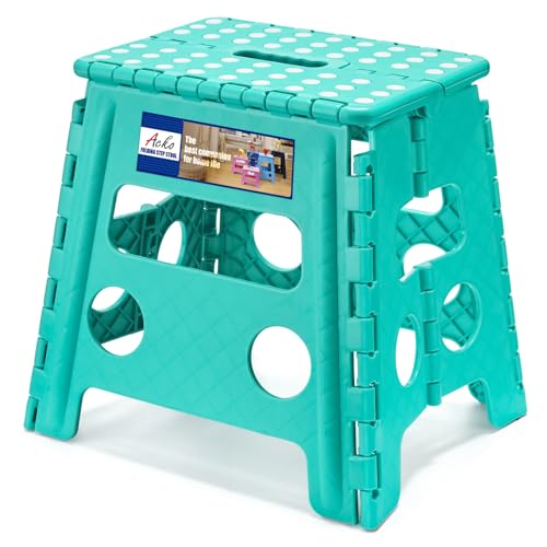 ACKO Folding Step Stool 13 Inch, Heavy Duty for Adults and Kids, Teal