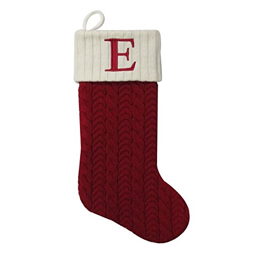 MFT St. Nicholas Square 21-inch Monogram Embroidered Initial Cable Knit Red Christmas Holiday Stocking Letter E