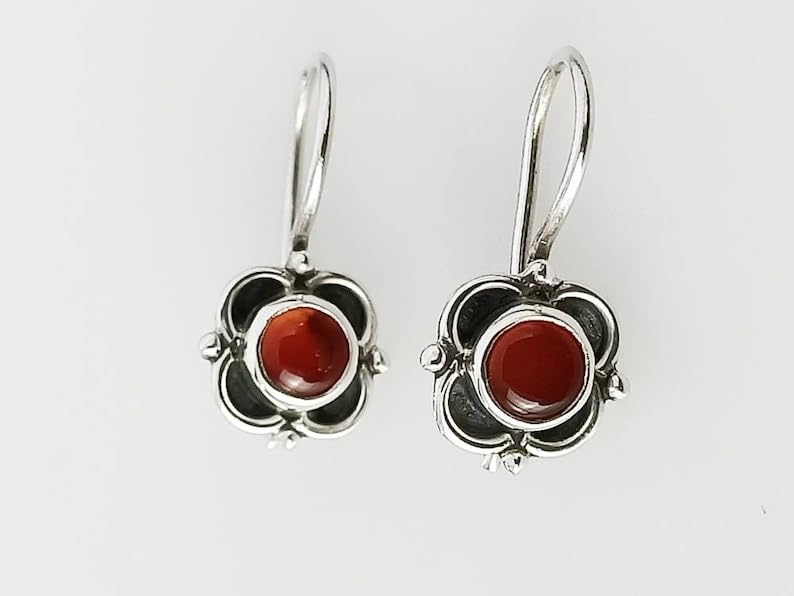 Boucles cornaline naturelle pendante argent 925 minimaliste ronde - 3