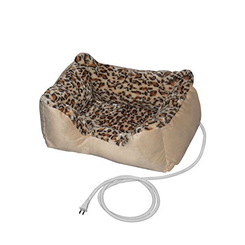 ALEKO Heated Pet Bed | Warm Soft Leopard Print | Indoor Thermo-Pad Crate Padded Bed