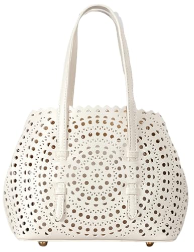 Image of Womens Hollow Vegan Leather Tote Bag Small Summer Beach Bucket Shoulder Purse Top Handle Handbag Crossbody Satchels