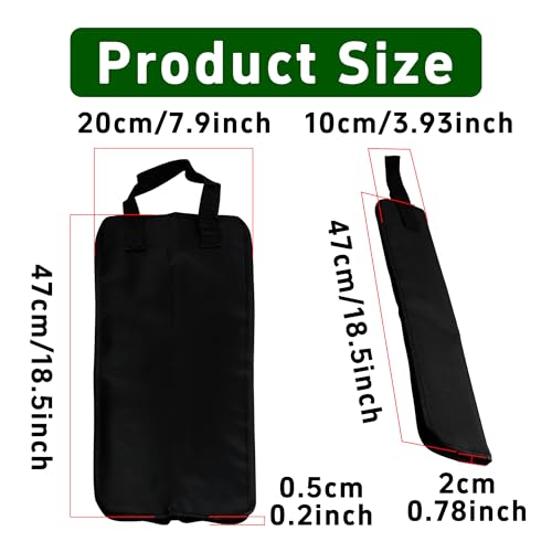 AUXBC Drumstick Bag Handbag, Drum Sticks Portable Storage Carrying Case with Interior Hooks, Oxford Fabric Drum Stick Holder for Percussion Mallets (Black) - Thumbnail 2