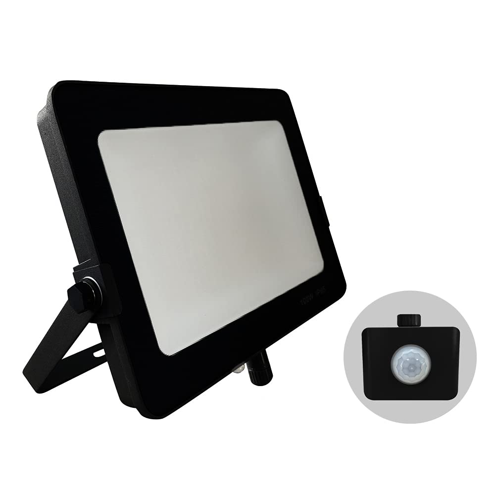 G.W.S® Infinity 100W 9000-10000Lms, Black Casing Outdoor IP65 Waterproof LED Floodlight with PIR Motion Sensor, Cool White (6000K), Energy Saving Security Light