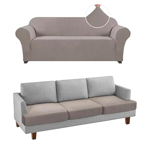 PrinceDeco Stretch Sofa Cover Bundle 3 Piece T Cushion Sofa Seat Covers, Taupe — $62.89 (21% off)