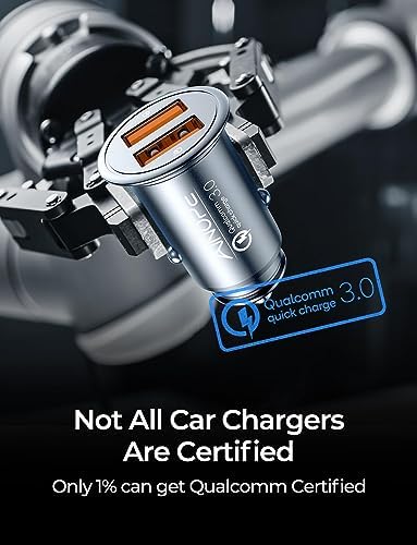 AINOPE Ładowarka samochodowa USB, dwa gniazda z technologią szybkiego ładowania QC 3.0, 36 W, 6 A, w całości z metalu, kompatybilna z urządzeniami iPhone 12/11/XS/XR, Note 9/Galaxy S10/S9/S8, iPad