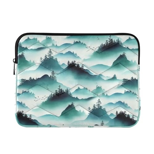 Moderne schattige laptophoes - Universele werklaptop hoes voor dames - 13 inch - mistgroen - bomen bergen - maat M