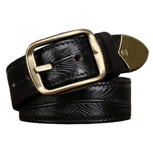 Ceinture cuir de vachette homme motif feuille gravé héritage et tradition