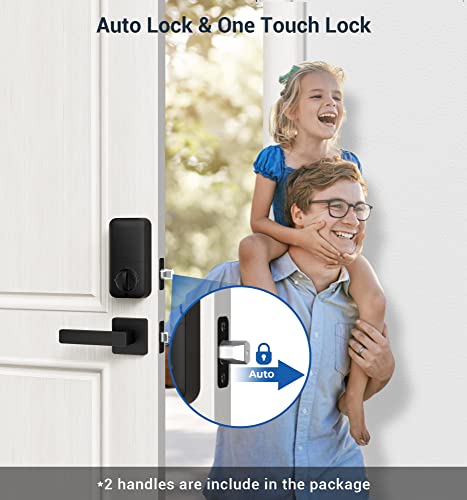 Veise Fingerprint Door Lock Set, Keyless Entry Door Lock, Front Door Handle Sets, Electronic Keypad Deadbolt With Lever Handle, 2 Keys, Auto Lock, Code Door Lock, Easy Installation, Matte Black #TOP3
