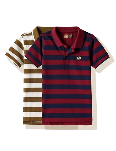 Image of Amazon Brand - Symbol Boys Cotton Rich Striped Polo Tshirt | Collar Tshirts | Half Sleeves | Regular Fit