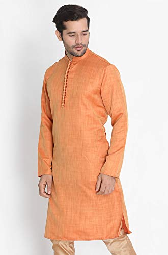 Image of VASTRAMAY Men's Beige Cotton Silk Blend Kurta