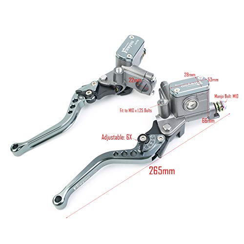 Racing 7/8" Universal Motorcycle Master Cylinder Reservoir Double Hydraulic Brake Clutch Levers Fit For Street Pit Bike Pedal Bike Scooter Dirt Bike Motorcycle 50Cc-400Cc Motocross Adjustable (Gray) #TOP1