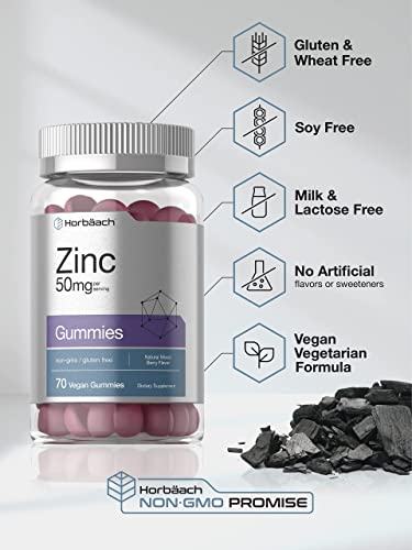 Zinc 50Mg Gummies | 70 Count | Natural Mixed Berry Flavor | Vegan, Non-Gmo And Gluten Free Formula | Zinc Citrate Dietary Supplement | By Horbaach #TOP3