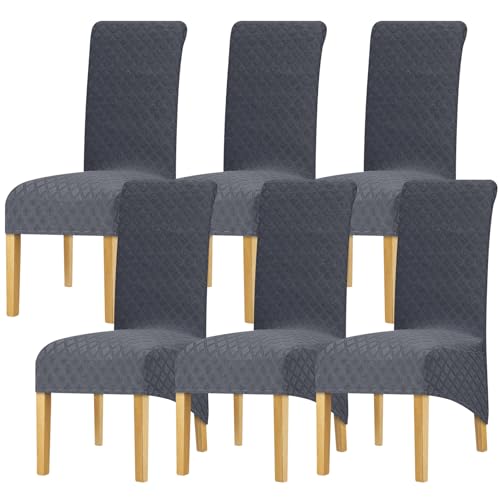 Leorate Hight Back Dining Chair Covers - Thickened Jacquard Fabric Large Dining Chair Slipcovers Chair Covers For Dining Chairs 6 Chair Protector For Wedding Party Banquet Hotel Home (Dark Grey)