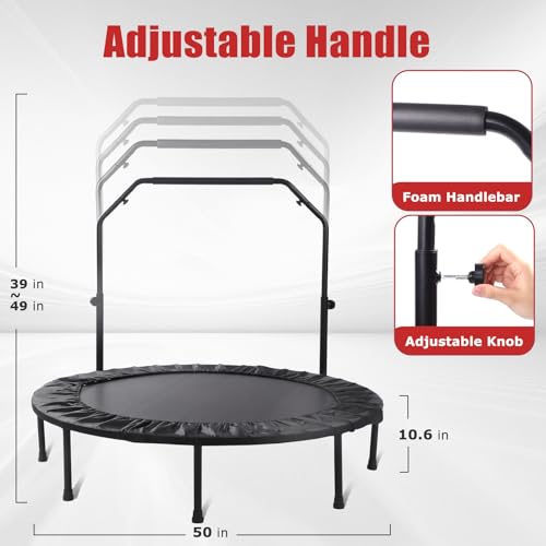 Rebounder Trampoline for Adults, 40"/50" Foldable Spring Fitness Trampoline with Adjustable Foam Handles - 450 lbs Capacity, Quiet & Stable Indoor/Outdoor Exercise Equipment for Cardio Workout by KOKSRY - Image 5