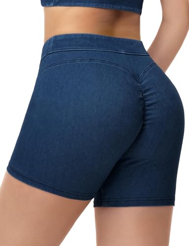 THE GYM PEOPLE Women's Scrunch Butt Lifting Jean Shorts Stretchy Pull On Skiny Denim Shorts
