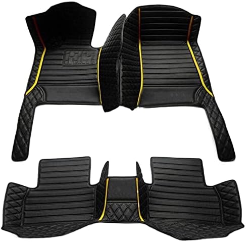 Custom Making Car Floor Mats for 95% Sedan SUV Sports Car Full Coverage Cute Men Women Pads Protection Non-Slip Leather Floor Liners (Black Yellow Strips)