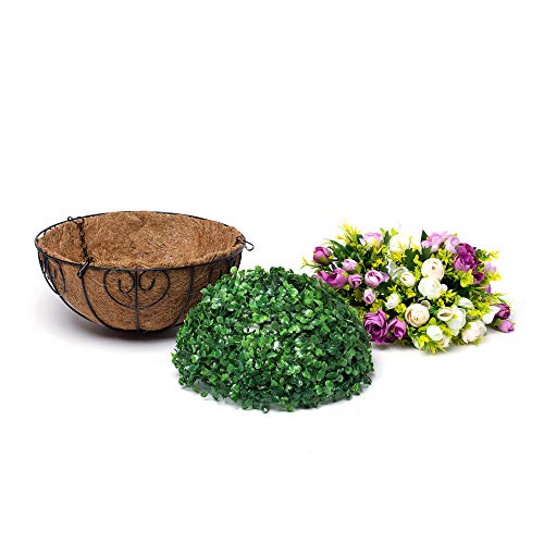 Homsunny Hanging Flowers Basket, Artificial Rosebud Flowers In 12 Inch Coconut Lining Hanging Baskets For The Decoration Of Courtyard, Outdoors, And Indoors (Pink, White) #TOP4