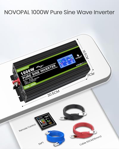 Novopal 1000W Onda Sinusoidale Pura Power Inverter Dc 12V In Ac 220V Con Display Lcd Intelligente-2 Eu Presa Con Uscita Usb And 5 Metri Di Telecomandoper Per Camion Camping Macchina Da Ca - 7