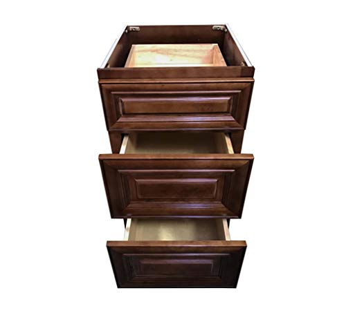 12" W X 21" D - 3 Drawers Maple Walnut Bathroom Vanity Base Cabinet Solid Wood Mw-Vdb1221 #TOP26