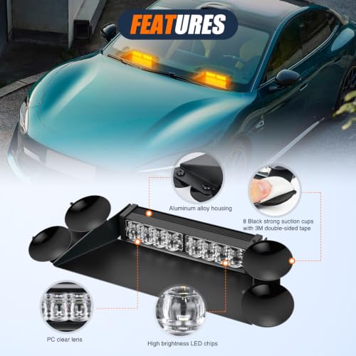 Image of Nilight 16LED Amber Dash Strobe Light Cigarette Lighter Plug | Dual-Switch 2-in-1 Deck Split Flashing Lights for Truck Construction Pickup Interior Front /Rear Windshield Mount 30 Modes