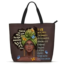 Foinior African American Tote Bags for Women Work Black Art Purses for Women Black Girl Magic Satchel Handbag For School Beach Travel Gym
