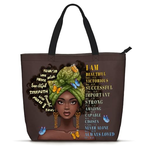 African American Tote Bags for Women Work Black Art Purses for Women Black Girl Magic Satchel Handbag For School Beach Travel Gym