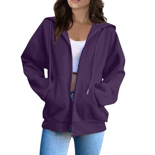 Sudaderas Mujer Cremallera Oversize Deporte Baratas Chaqueta Mujer Otoño Ropa Invierno Chandal Colores Sólidos Clásico Running Hoodie Casual Púrpura XXL