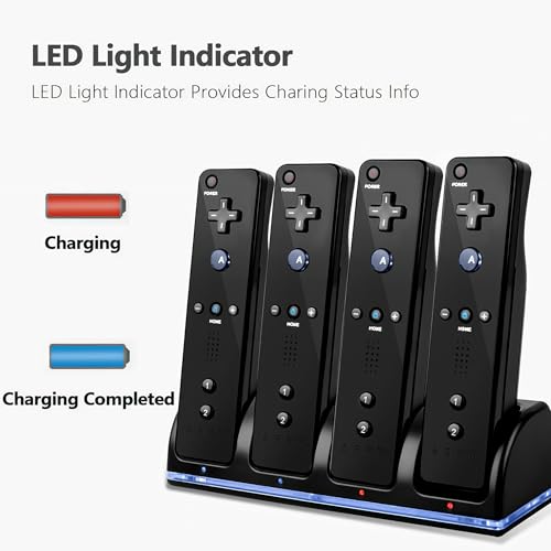 4-in-1 Charger Station for Wii/Wii U Remote Controller, Charging with 4 Pack 2800mAh Rechargeable Battery Pack+4 Port Charging Station+Plugs+USB Cable,Not Include Remote (Black) by NC - Image 3