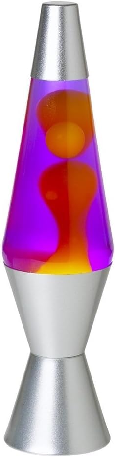 YKingder Lava Motion Lamp Classic Liquid Motion Lava Night Light Solid Silver Base Lamp Wax Liquid Soft Relax Glow 14.5" Yellow Wax/Purple Liquid/Silver Base