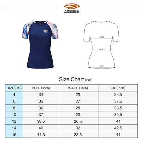 AXESEA Womens Rash Guard Short Sleeve Rashguard Swim Shirt UPF 50+ Swimsuit,Multicoloured,US 10