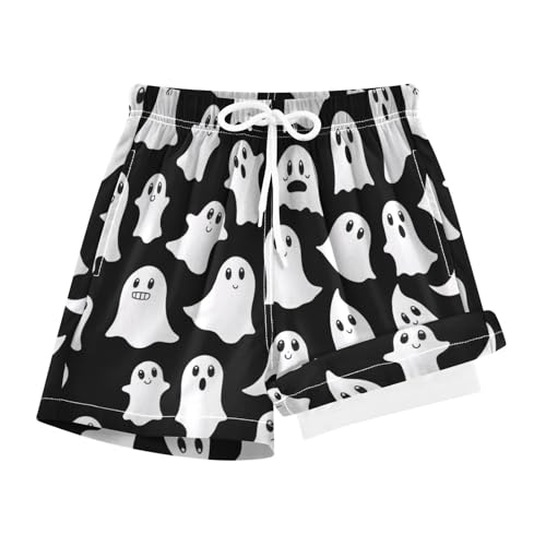 FLildon Funny Ghosts Halloween Boys Swim Trunks with Compression Liner Quick Dry Bathing Bottom Kids Beach Shorts