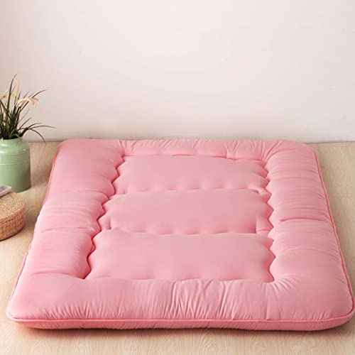 Colchón de futón japonés grueso para dormir, tapete enrollable, doble piso, tumbona, cama, sofá, rosa, 135 x 200 cm