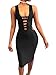 Misfondle Women's Sexy Bodycon Bandage Lace up Midi Club Dress Black