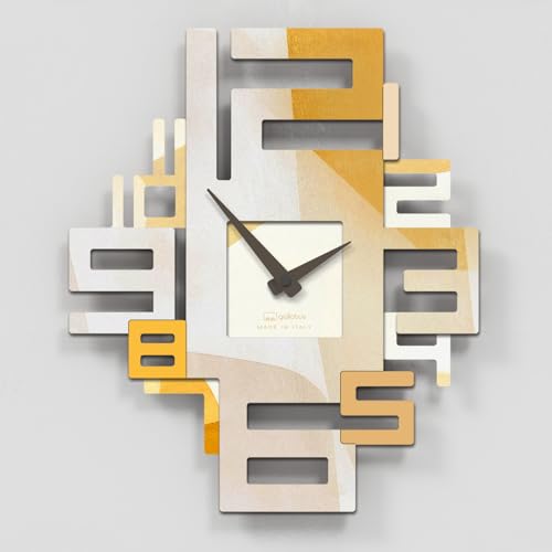 Giallobus - Premium-Uhr - Axia - MDF-Holz - Premium 38x45-25 - Yellow Pastel - Handwerklich hergestellt in Italien – geräuschlos – Geschenkidee – Moderne Doppelebene Giallobus - Premium-Uhr - Axia - MDF-Holz - Premium 38x45-25 - Yellow Pastel - Handwerklich hergestellt in Italien – geräuschlos – Geschenkidee – Moderne Doppelebene
